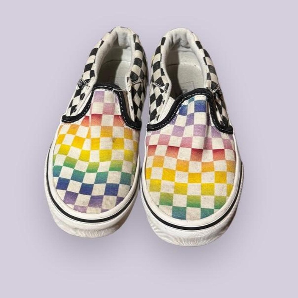 Vans Rainbow Checkerboard Slip On Sneakers Kids Size 12 Skater Shoes
